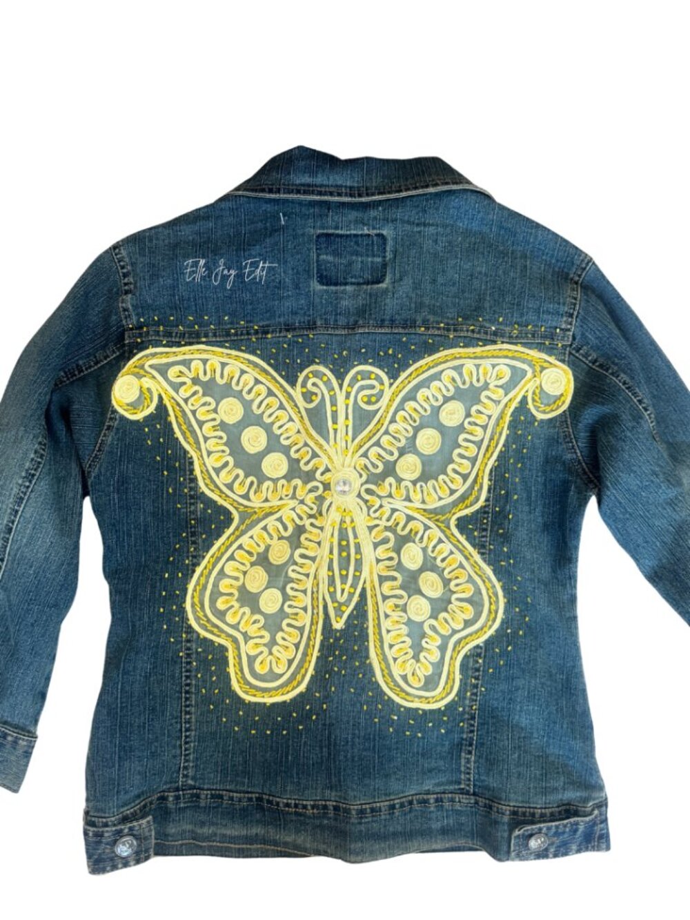 Vintage Embroidered Butterfly Denim Jacket Beaded Sequin Slim Fit SZ Med